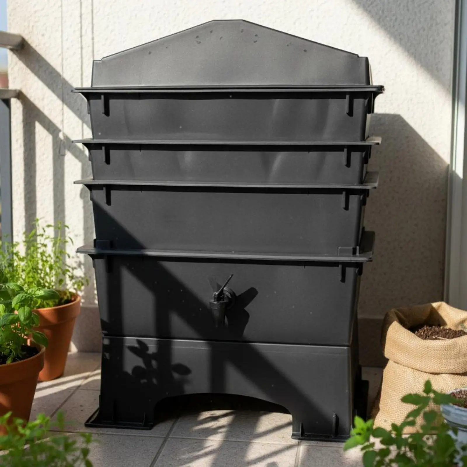 Modular Worm Compost Bin for Home Use Stackable Vermicomposting System with Spigot for Garden Nourishment