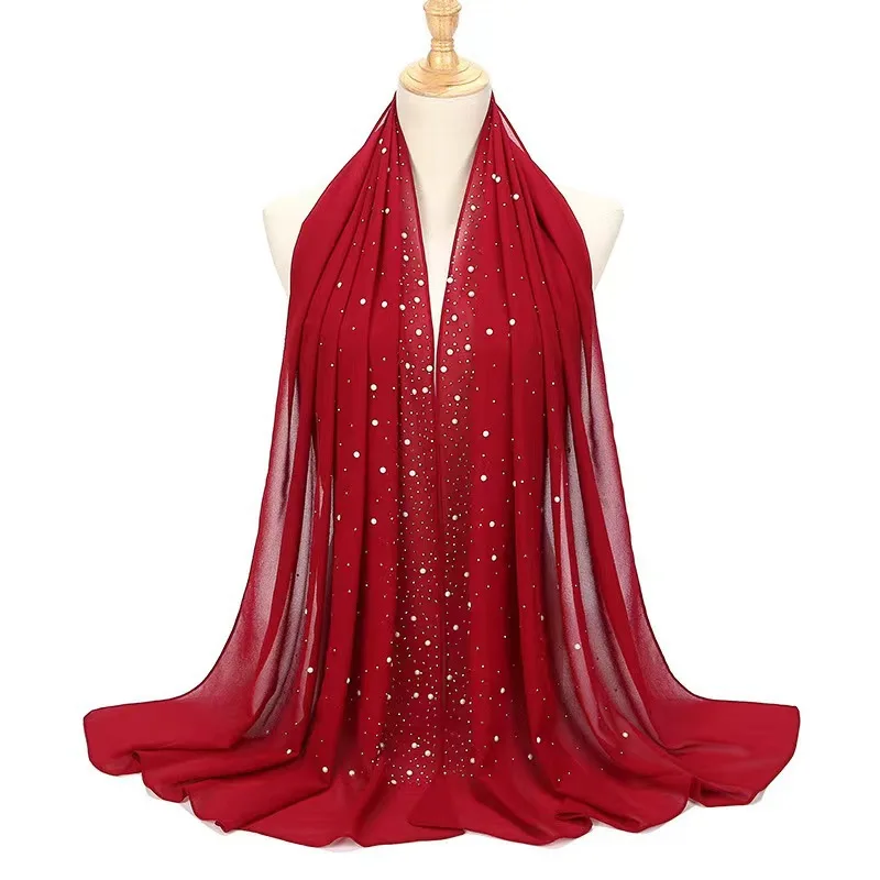 

22color Chiffon Headscarf,Porcelain veneers Hot-Fix Rhinestones Craft,Semua Musim,Selesa Dipakai,70x170cm Long Versatile Hijabs