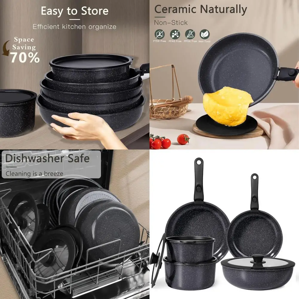 

11-Piece Nonstick Detachable Handle Cookware Set, Healthy Induction Pots and Pans, Oven & Dishwasher Safe, Non-Toxic RV Kitchenw