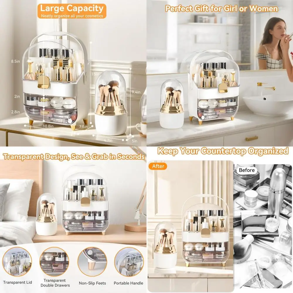 

Rose Gold Vanity Organizer: Countertop Makeup & Skincare Storage Box for Teen Girls' Trendy Gifts