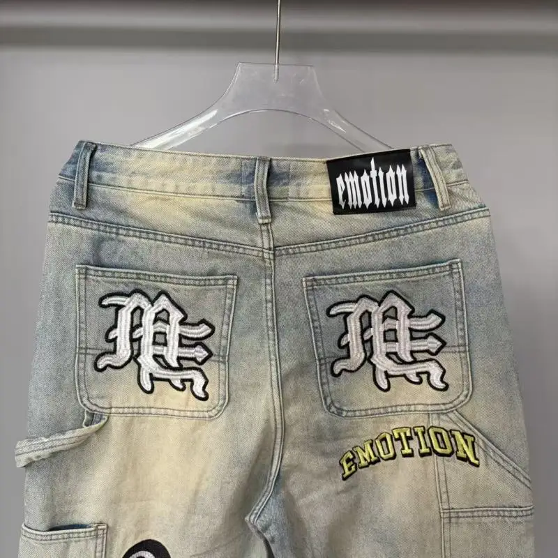 الرجعية المطرزة باي المتعثرة Waed مستقيم الساق الجينز شارع العليا Sle الشباب عارضة الدنيم السراويل الطويلة للمراهقين #4