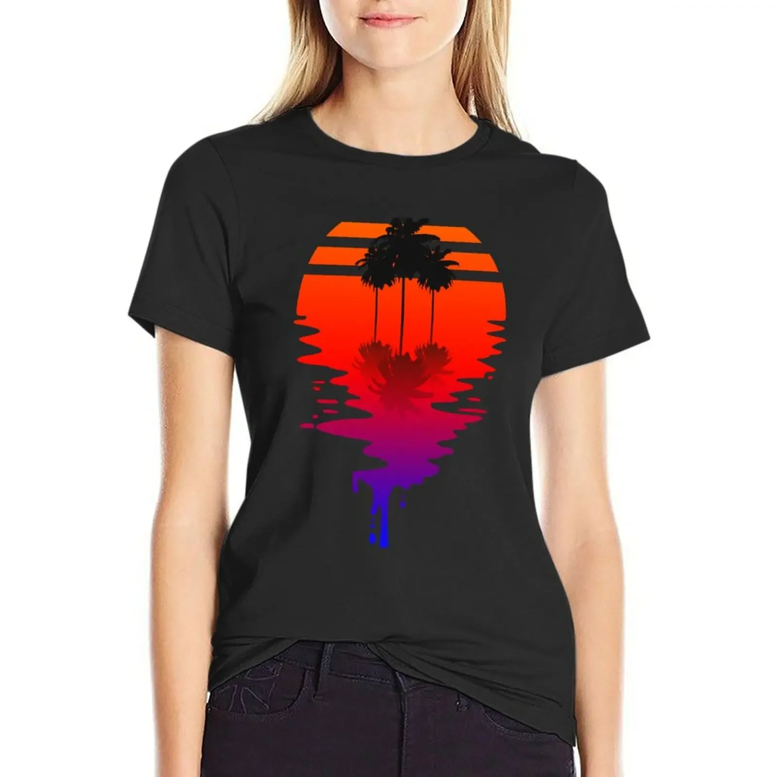 

Dripping Sun - Retrowave sun with palm trees T-Shirt sublime customs design your own T-shirts for Women