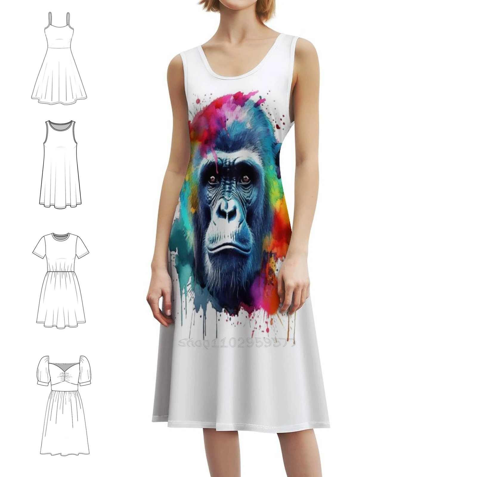 

Платье-комбинезон с цветочным принтом Gorilla Splash для женщин, весенне-летнее повседневное платье для вечеринки, женская одежда Gorilla Wildlife Nature Primate