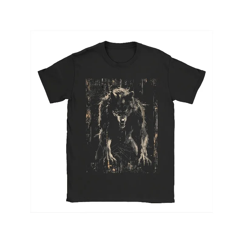 Full Moon Werewolf Howling Black Wolf T-shirt Dark Retro Men's T-shirt New Unisex Short Sleeved T-shirt
