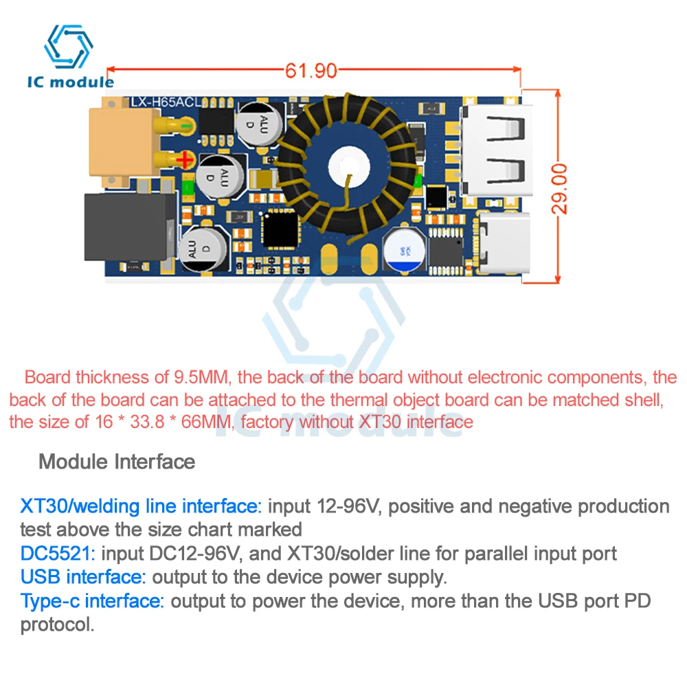 QC3.0 QC2.0 PD rodzaj USB-C telefon komórkowy Adapter szybkiego ładowania DC12-96V 65W moduł obniżający