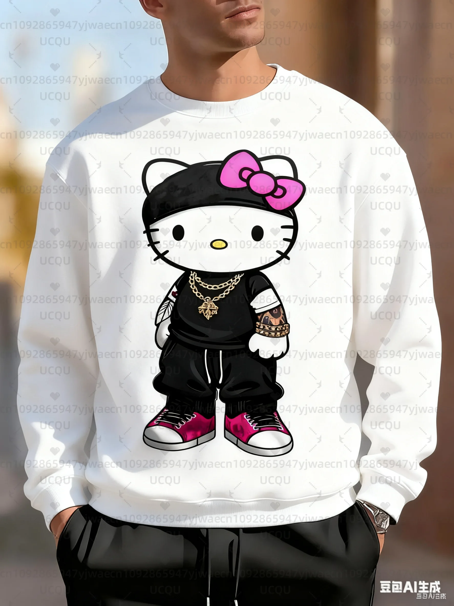 بلوفر رجالي أسود كاجوال للخريف والأنشطة الخارجية بلوفرات نسائية هالو كيتي Racing Graphic Sweatshirt Tops