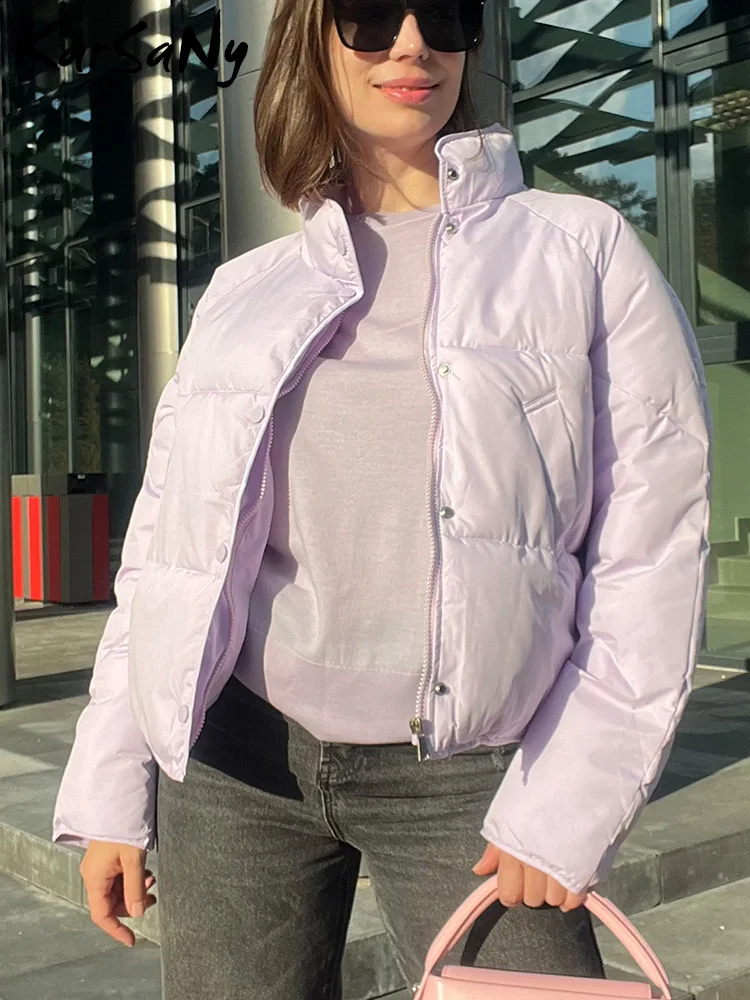 KarSaNy-Chaqueta de plumón acolchada de algodón para mujer, abrigos cálidos, Chaqueta corta púrpura, abrigos gruesos, Parka de invierno, otoño