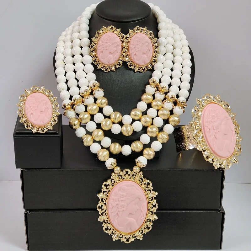

nigerian wedding jewelry white african beads bridal set