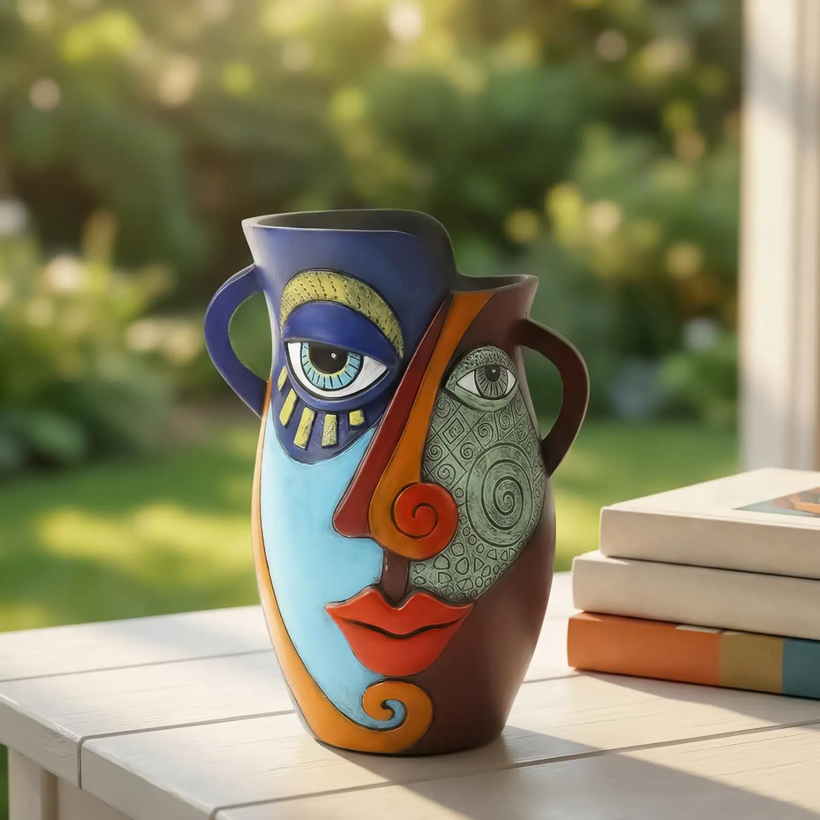 Face Planter Pot Abstract Face Hand-Painted Colorful Home Decor Outdoor Flower Pots For Family Friends Desks Offices Home
