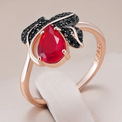 Kinel Hot Shiny Red Natural Zircon Ring for Women Trend 585 Rose Gold and Black Plating High Quality Daily Fine Vintage Jewelry