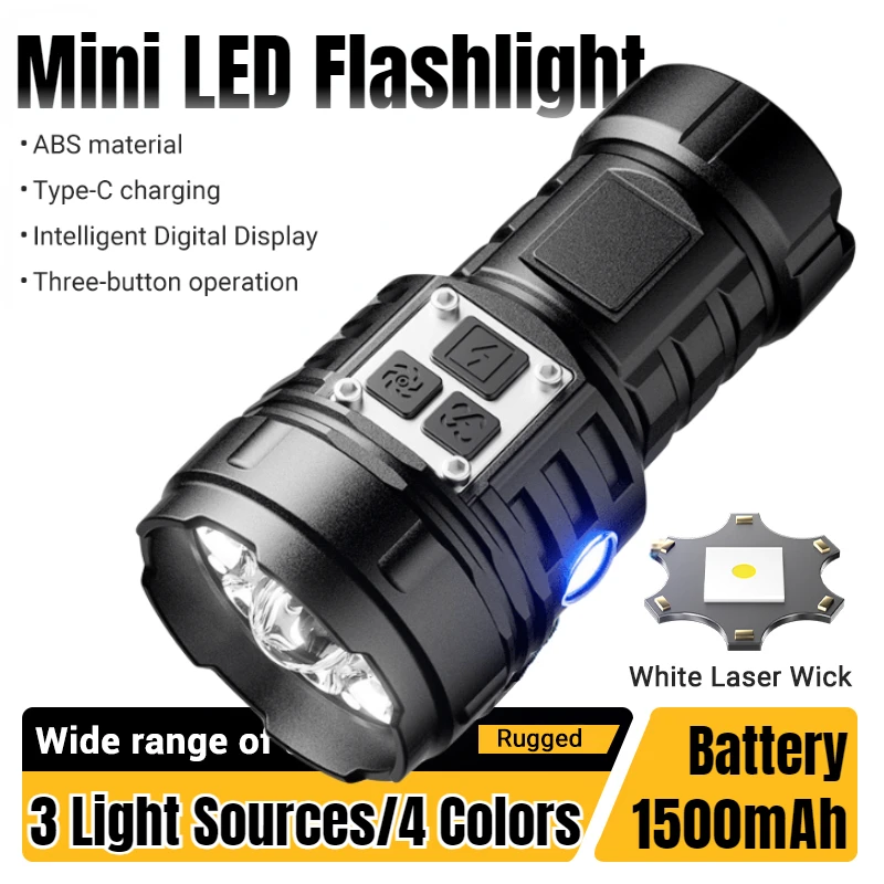 Mini LED Flashlight  Built-in 1500mah Battery 17 Lighting Modes Multi-function Portable Torch with Tail Magnetic Emergency Light