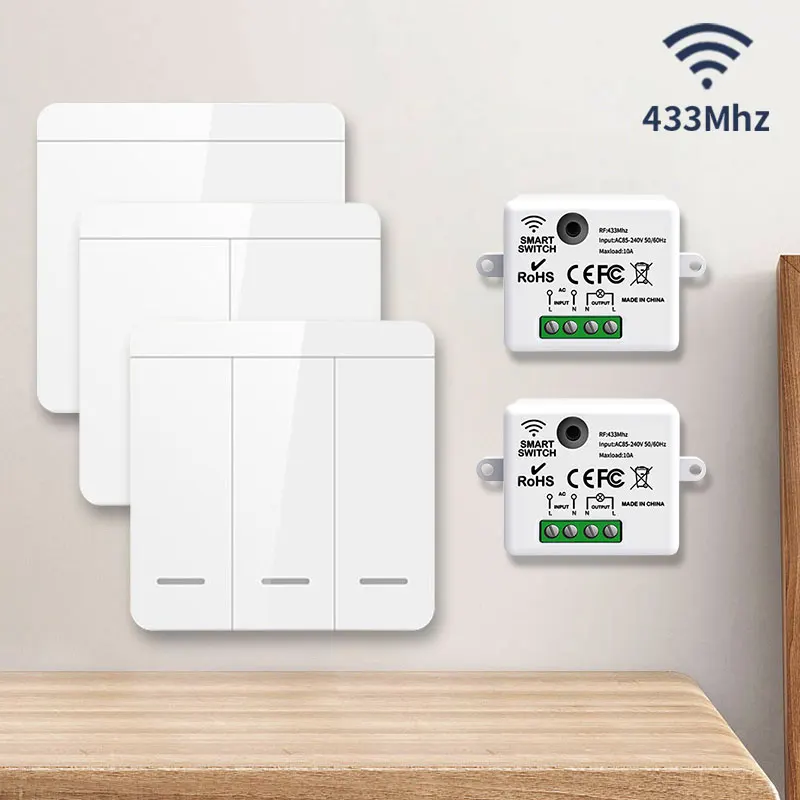 86 Wireless Smart RF 433Mhz Wall Panel with Remote Control 1/2/3gang Mini Relay Receiver Home Led Light Lamp Switch