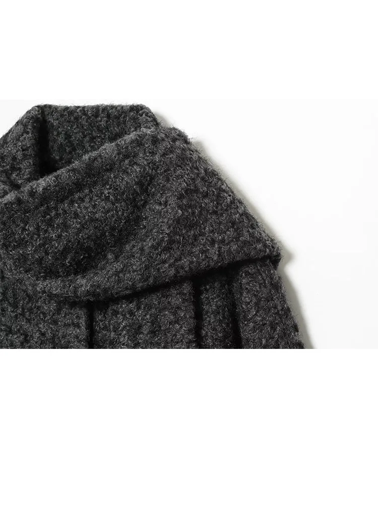 

HH женское однобортное однобортное повседневное свободное короткое осеннее модное пальто с шарфом и воротником-стойкой с длинными рукавами