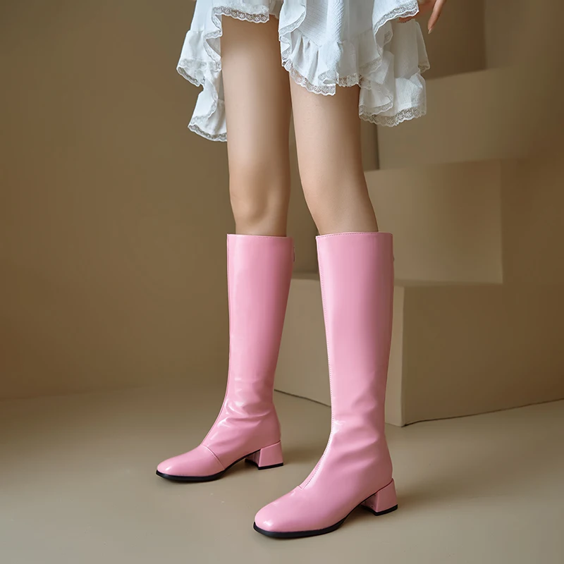 

Ботильоны с высокой трубкой, водонепроницаемые ботинки на платформе с круглым носком и массивным каблуком Performance oes Knee-L выше икры, большие размеры