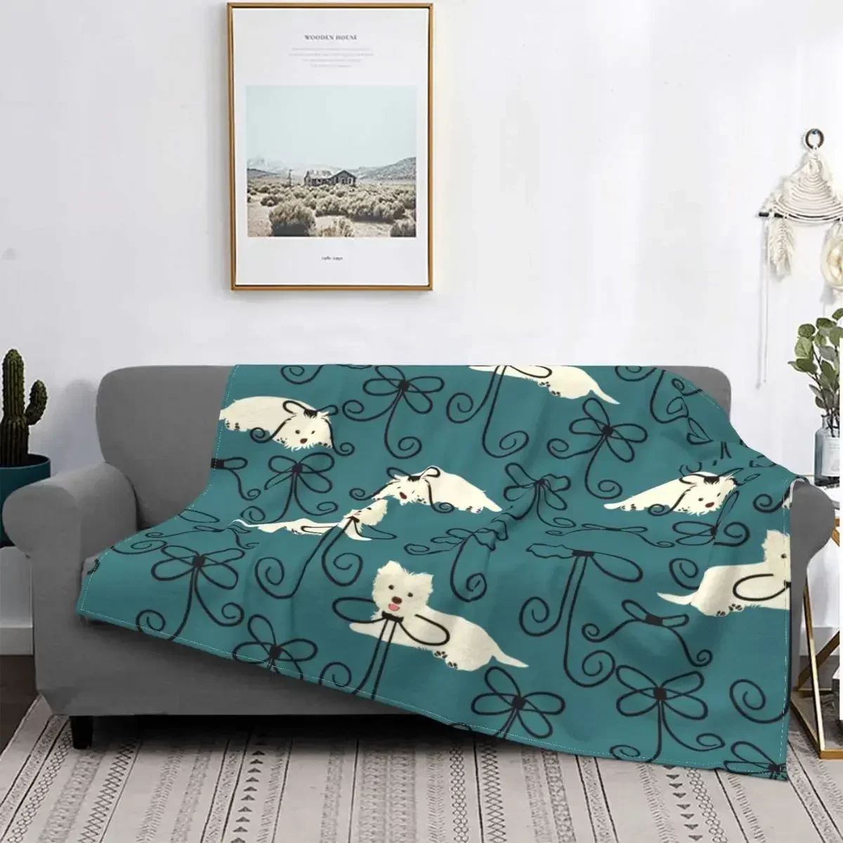 Westie West Highland الأبيض جحر نمط الفانيلا رمي بطانية لينة مضحك الدافئة التخييم هدايا بنين بنات أريكة الأريكة السرير ديكور