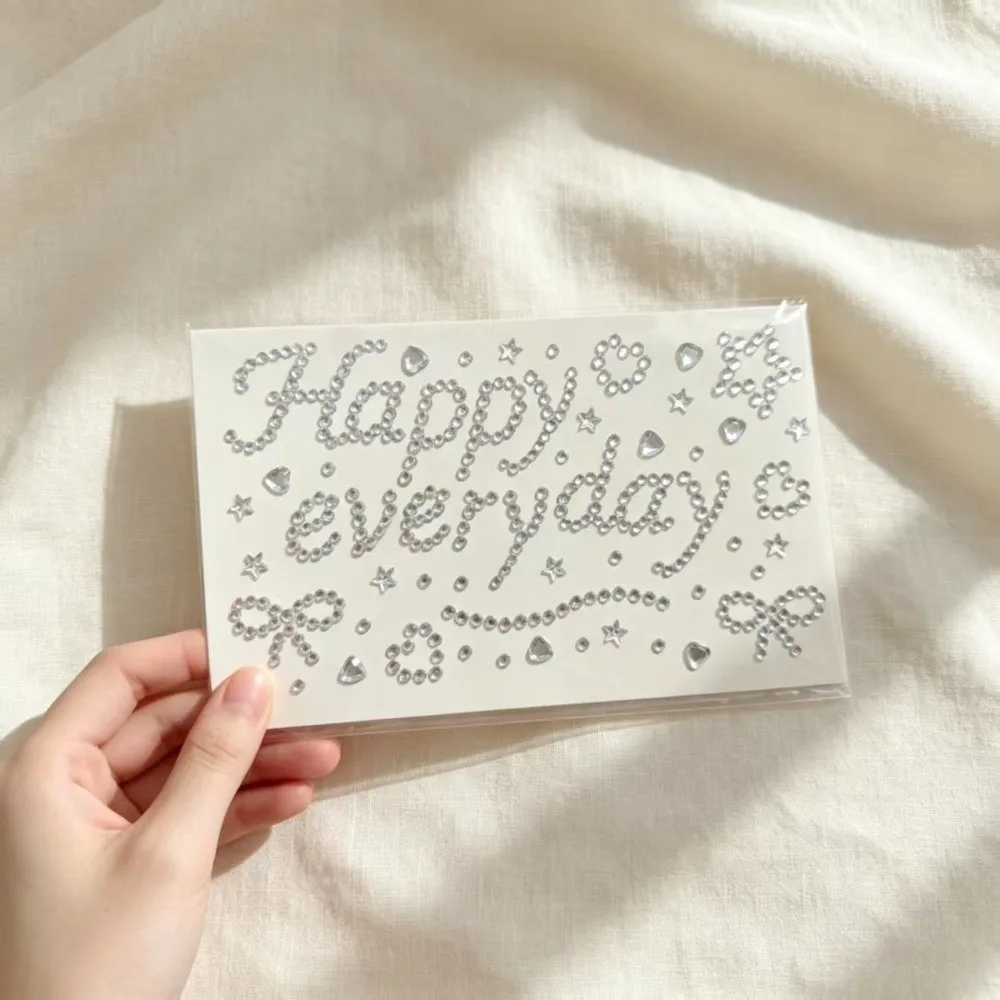 3D Happy Birthday Rhinestone Stickers English Letter Silver Color Gift Wrapping Stickers Love Heart Star Pattern