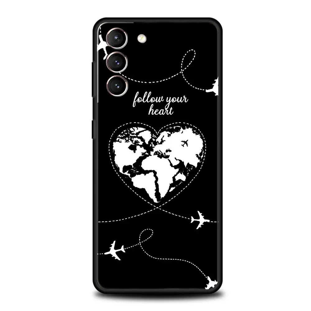 Cartoon World map scenery direction Phone Case For Samsung Galaxy S24 S23 S22 S20 Ultra S21 FE 5G S10 S9 Plus S10E S8 Soft Cover