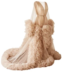 Women Sexy Wedding Shawl Robe Illusion Tulle Long Wedding Dressing Gown Maternity Bathrobe Sleepwear Pregnancy Photo Shoot Dress