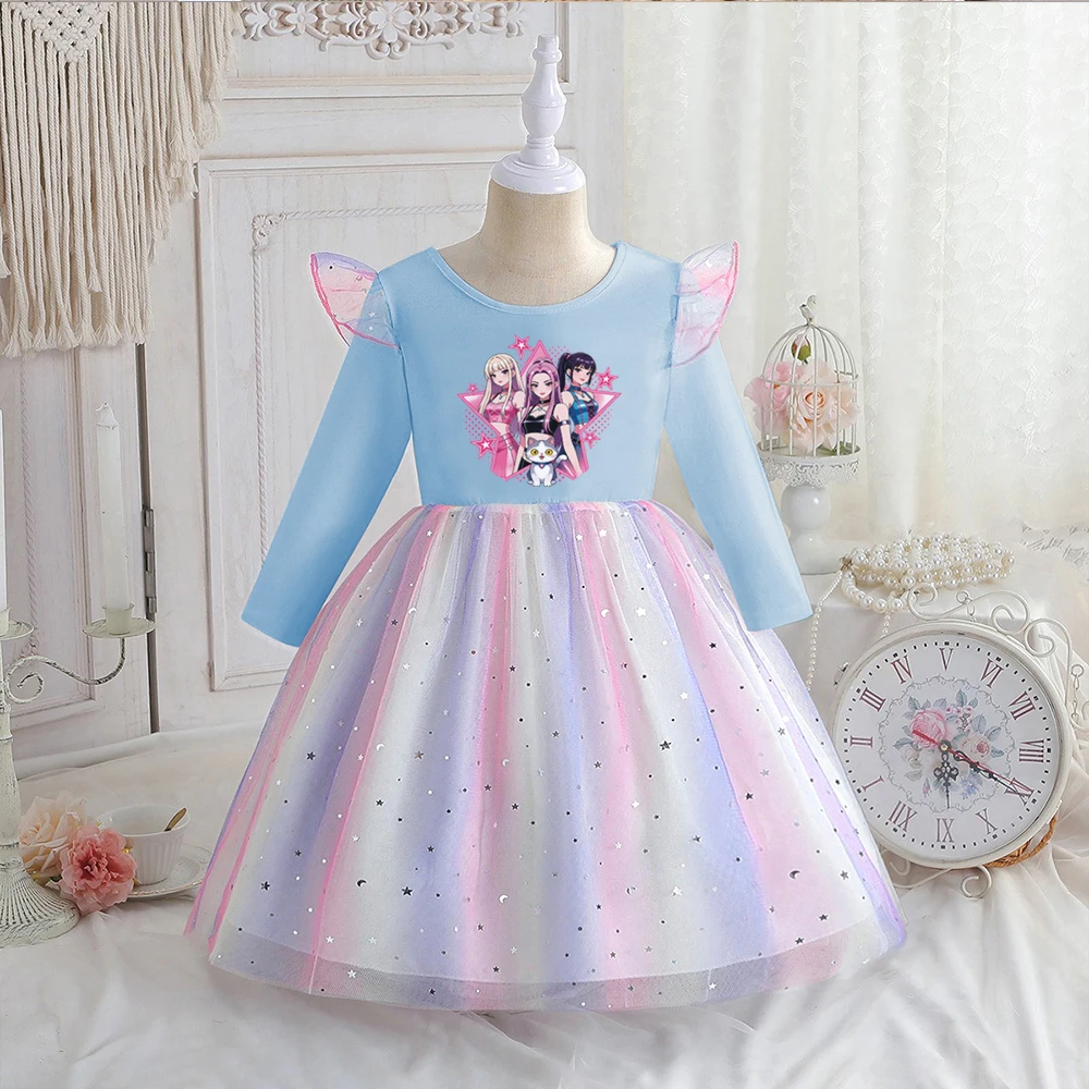 Neue Kinderkleidung Frühling Herbst Langarm-Prinzessinnenkleid Baby Mädchen Süßes Kleid Kinder Geburtstagsparty Kleid Regenbogen Cartoon – Detail 4