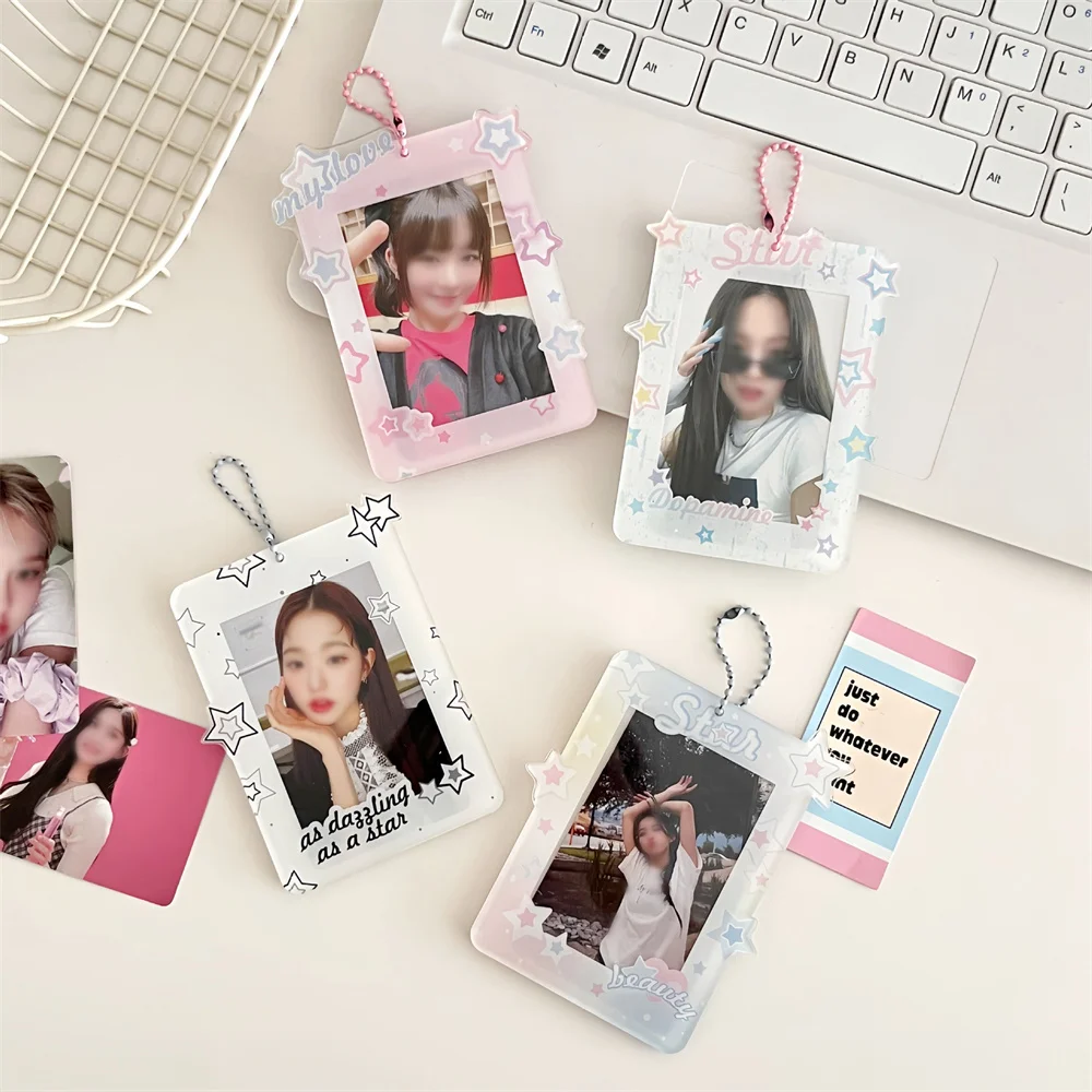 Y2K Star Photocard Holder Ins 3inches Photo Card Frame Keychain Korea Style Photocards Cover Sweet Card Sleeve Stationary