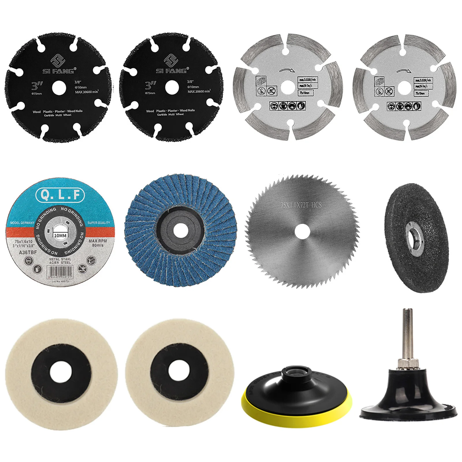 12pcs75mm Set Metal Cutting Wheel Wool Grinding Disc Mini Saw Blade Stone Cutting Disc Angle Grinder Accessory Grinding Tool