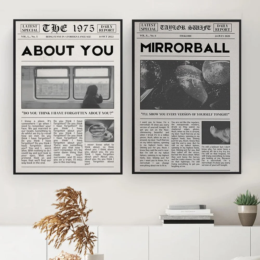 The 1975 Vintage Newspaper Pictures About You Lyric Poster Canvas Paintings Living Room Wall Art Prints for Modern Home Decor