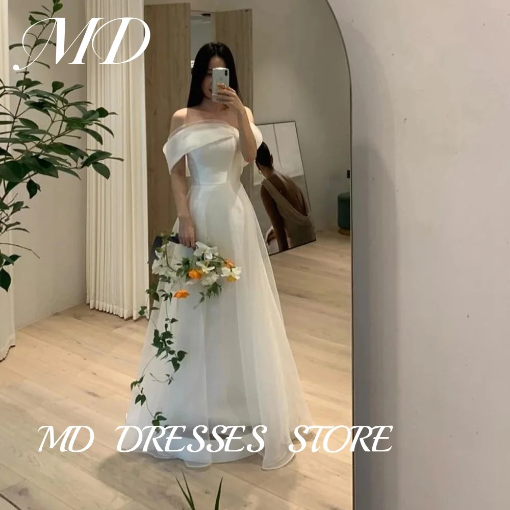 

MD Simple Strapless Off Shoulder A-Line Wedding Dress Pleat Korea Photoshoot Floor Length Elegant Brides Gowns Customised 2025