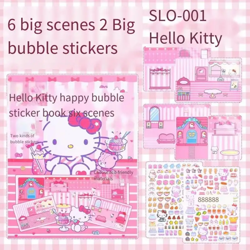 Japan Anime Sanrios Quiet Book Cartoon Cute Kt Kuromi Melody Bubble Stickers Multiple Scenes No Cropping Required Diy Puzzle Toy