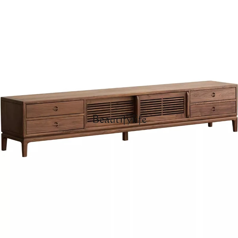 

New Chinese style North American black walnut solid wood Zen living room TV floor cabinet modern simplicity
