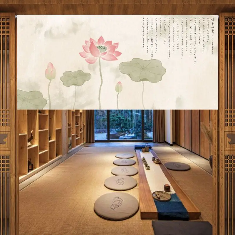 VIKAMA New Chinese-style Zen-style Door Curtain for Restaurant Entrance Partition, Tea House Yoga Room Short Curtain