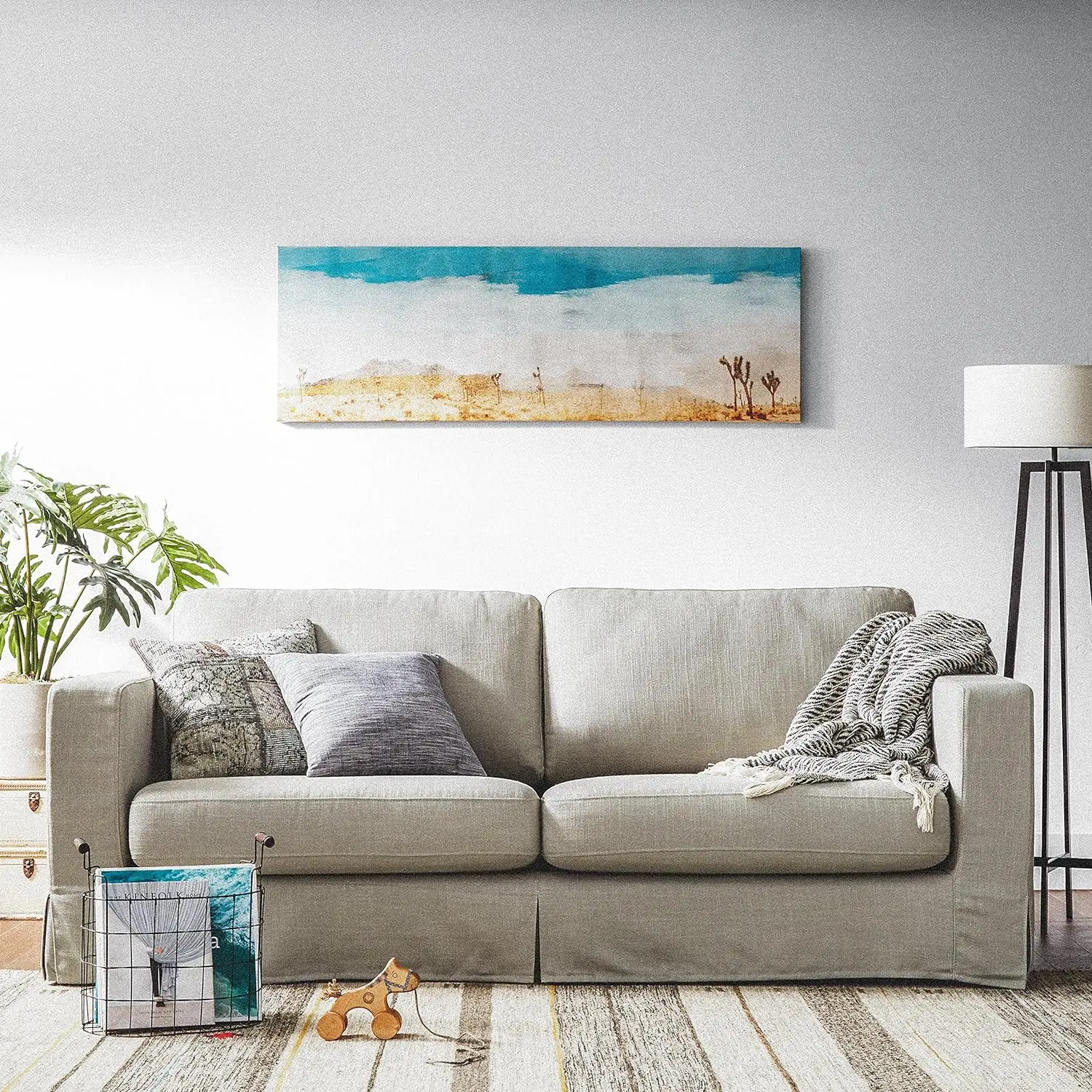 Pedra e Beam Deco Standing Lâmpada de Assoalho com Lâmpada, Metal Frame, Sombra Branca, Sala de Estar Decor, 18x18x59,5 Polegadas