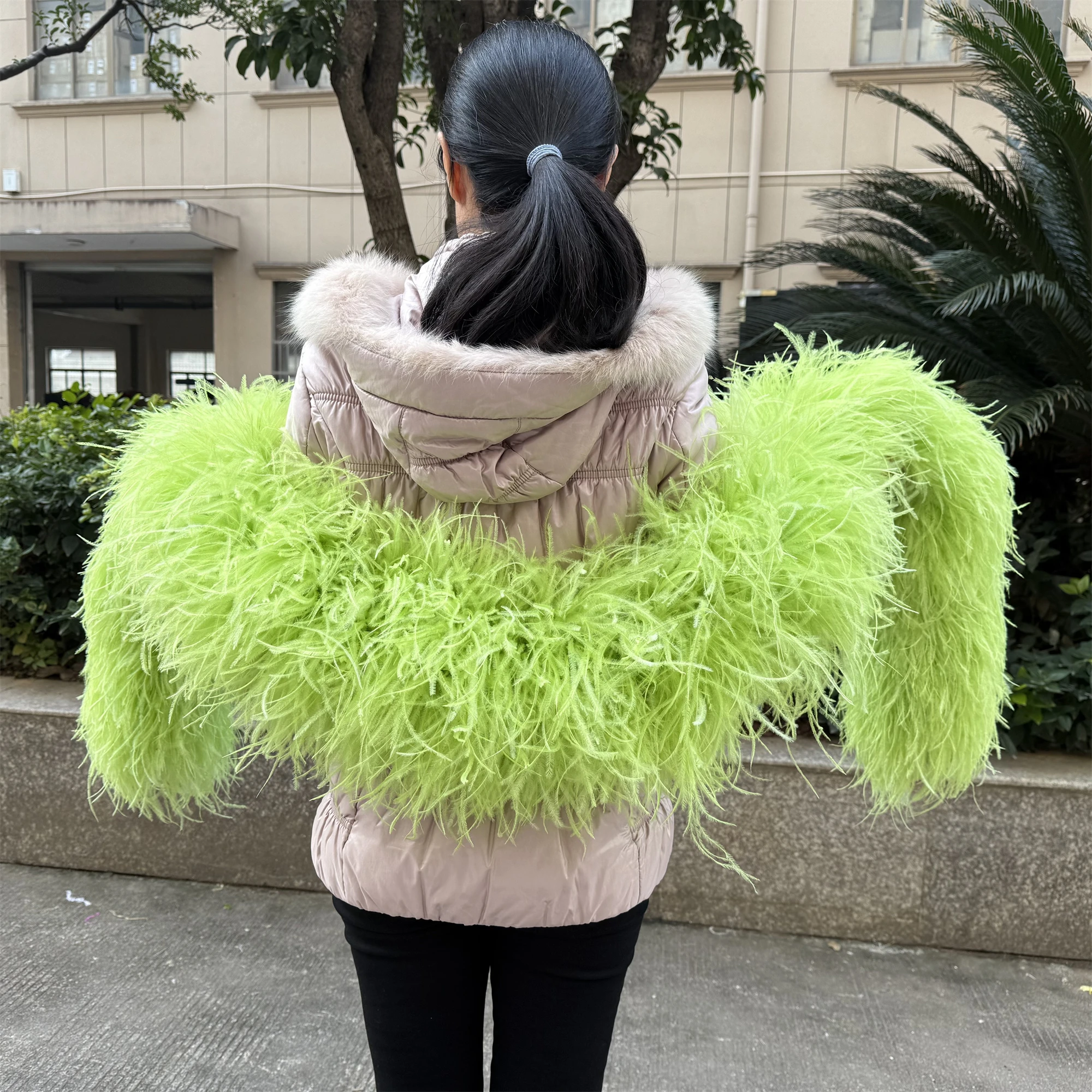 

Customize 35PLY Green Ostrich Feathers Boa Scarf Blue Ostrich Boa Fluffy Feather Shawl Trimming for Clothig Sewing Wedding Decor
