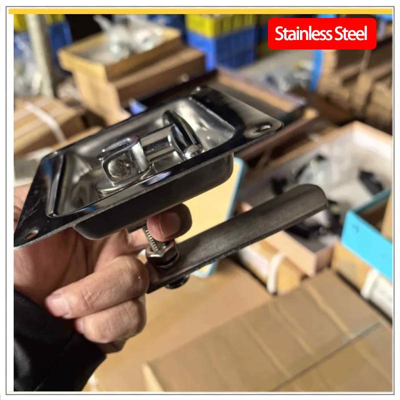 

304 Stainless Steel Square Pull Plate Lock for Construction Machinery Vehicle Flat Box Cabinet Door Durable Security Hardware
