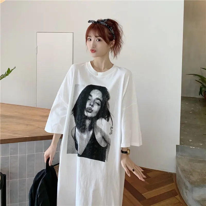 Grand t-shirt européen Svel pour femmes, au-dessus du genou, Long, coupe droite, taille basse, autre matériau 00%, printemps