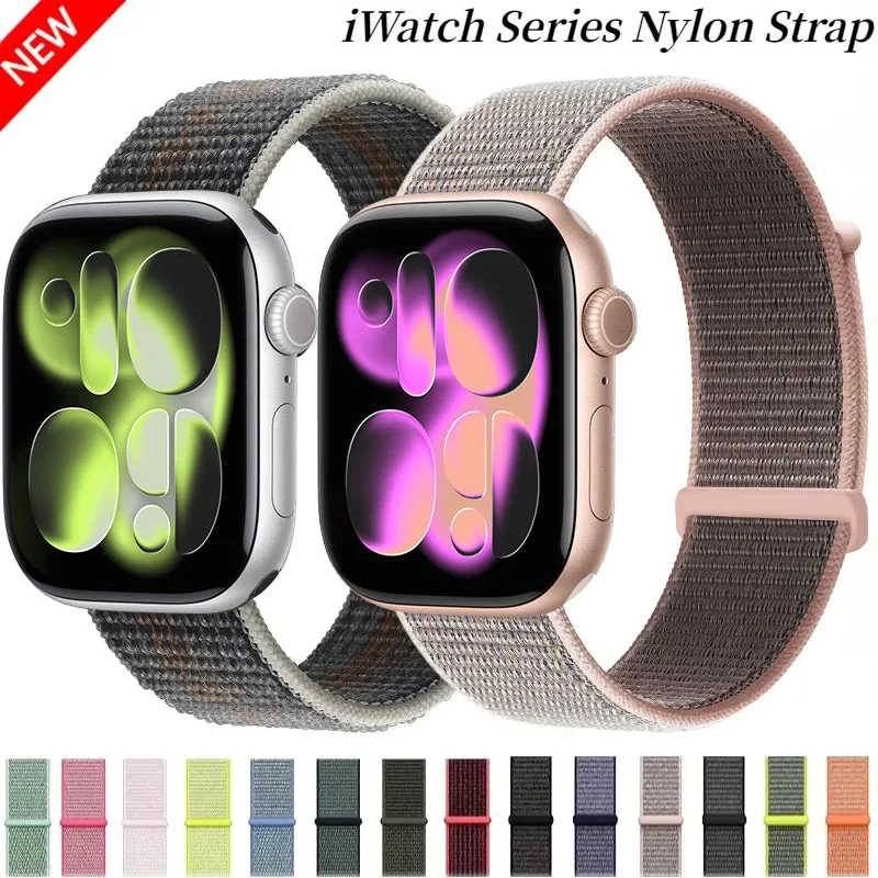 

Плетеный нейлоновый ремешок для Apple Watch 11, 10, 9, 8, 7, 45 мм, 41 мм, 42 мм, 46 мм, Ultra 3/2, 49 мм, удобный браслет для iWatch 6, 5, SE