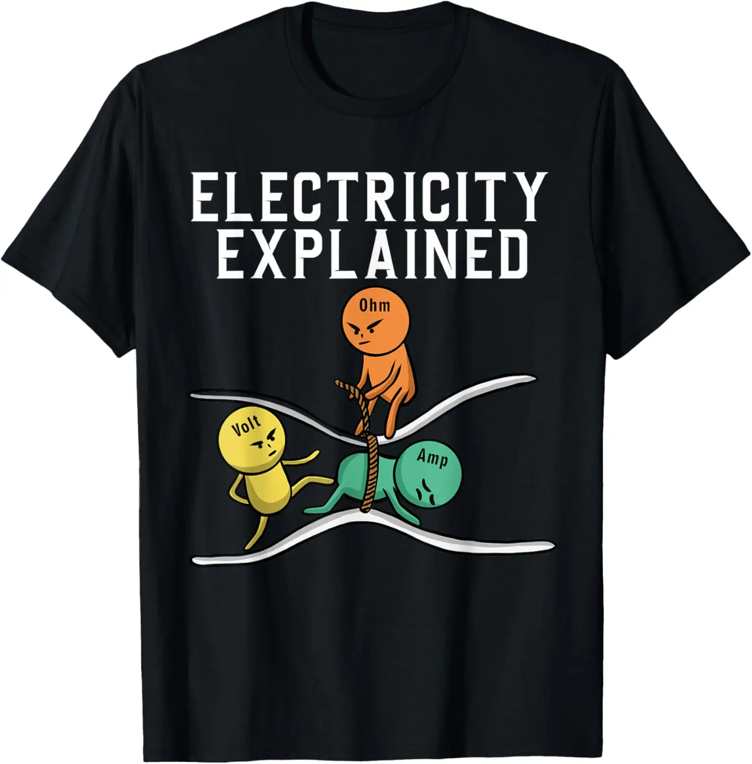 Electricity Explained Ohm Volt Amp Funny Physics Graphic Tee Casual Short Sleeve T-Shirt for Men and Women