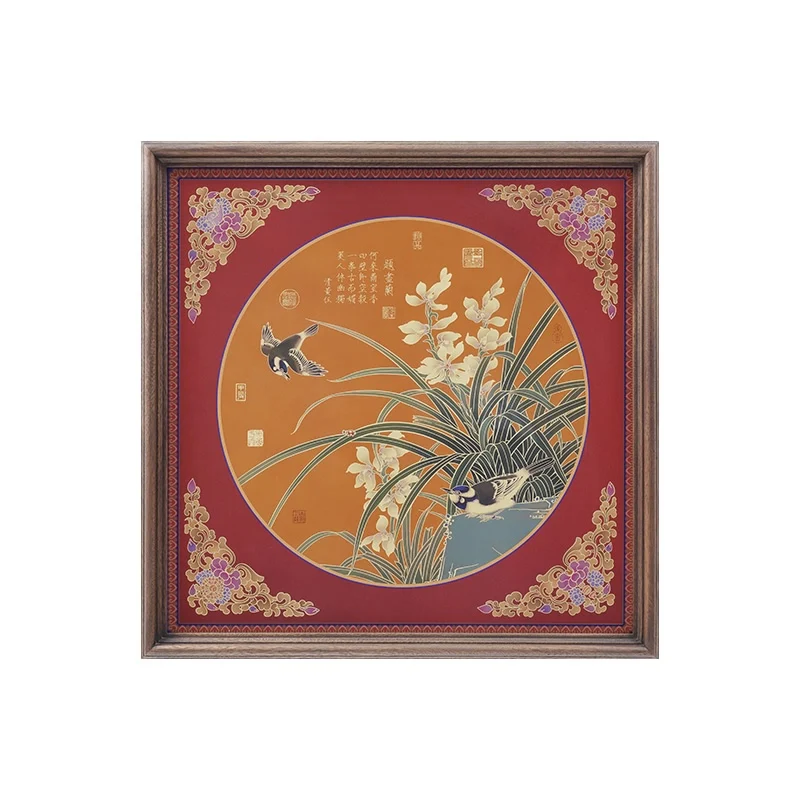 Chinese Ink Orchid Brass Wood Art Handmade Classic Four Gentlemen Painting High-Temperature Coloring Unique Elegant Corporate