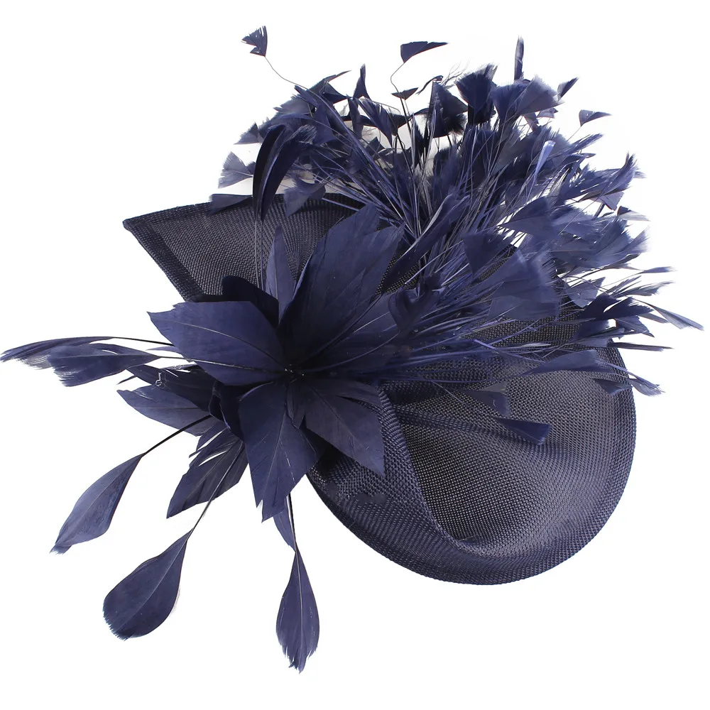 Ladies Purple Fedora Imitation Sinamay Fascinator Headband Wedding Hat Fancy Feather Party Headwear Church Occasion Headpiece