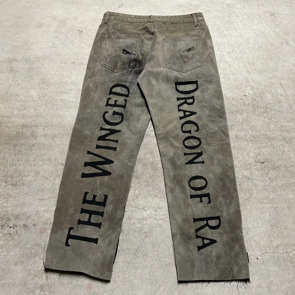 Harajuku y2k baggy jeans the winged dragon of ra print wide leg denim pants popular anime jeans streetwear trouser men clothing