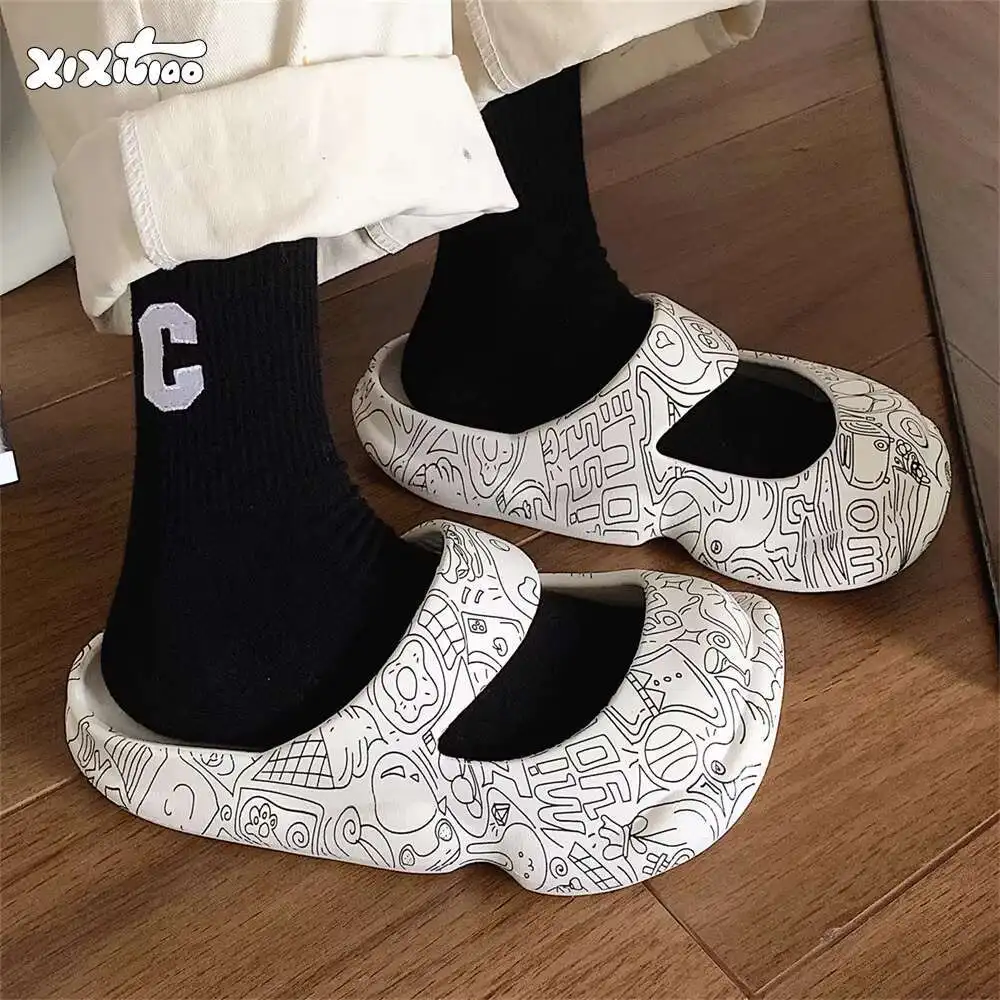 

Summer Black And White Graffiti Women's Slipper Beach Vacation Daily Leisure Home Washing Cute Comfort Soft Sole Slippers