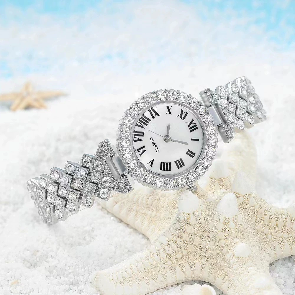 Casual Fashion Drilling Simple Roman Pattern Women's Watch Bracelet 6 Piece Gift Box Set