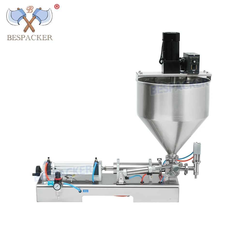 

Bespacker G1WTD-1000M Semi-Auto Pneumatic Liquid Paste Sesame Bath Foam Face Cream Filling Machine Hopper With Mixer