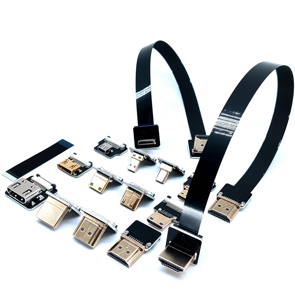 Flat FPV, HDTV compatible data cable Micro HD multimedia interface to Mini HD multimedia interface 90 level adapter 5CM-1M.