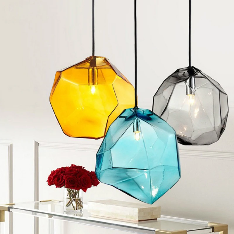 Nordic Colored Crystal Glass Pendant Light Modern Creative Restaurant living room Bar Single heads Decorative hanging lights