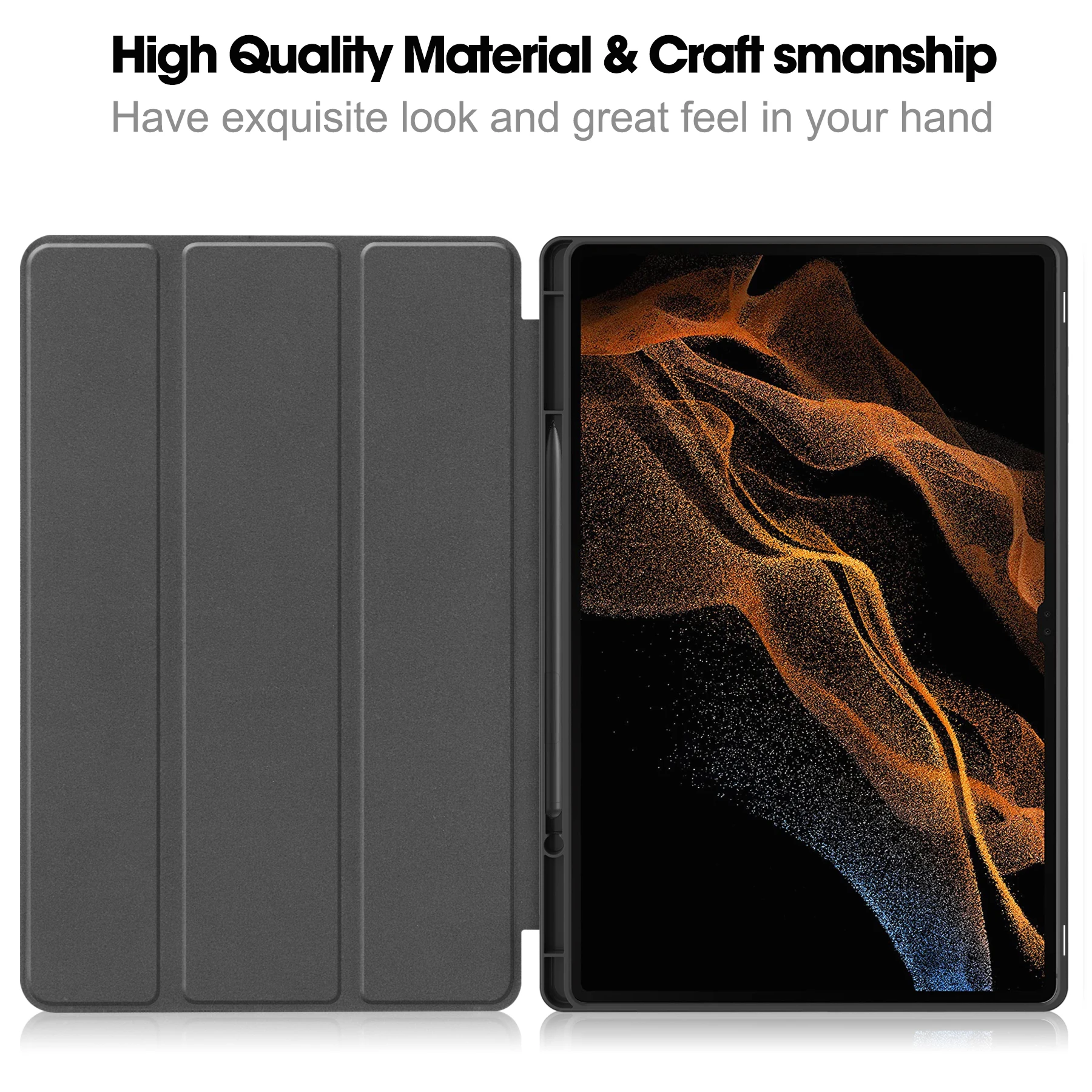 For Samsung Galaxy Tab S10 Ultra Stand Case Shock-Absorbent Leather Tablet Cover with Pen Slot