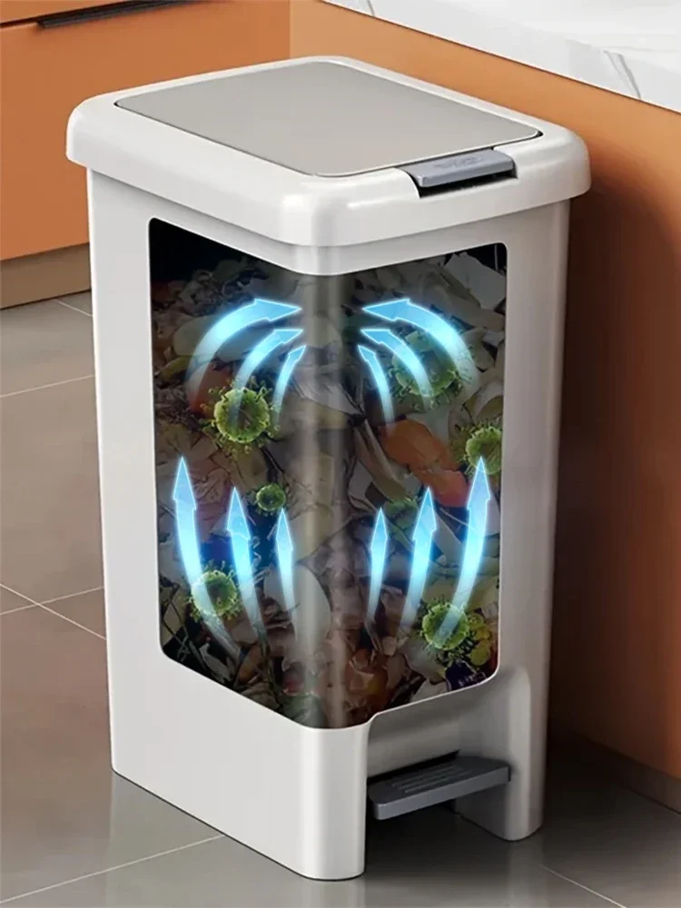 

Мусорное ведро с двойным открыванием и педалью из пластика для ванной, кухни, гостиной, общежития, офиса - мусорное ведро с ножным управлением