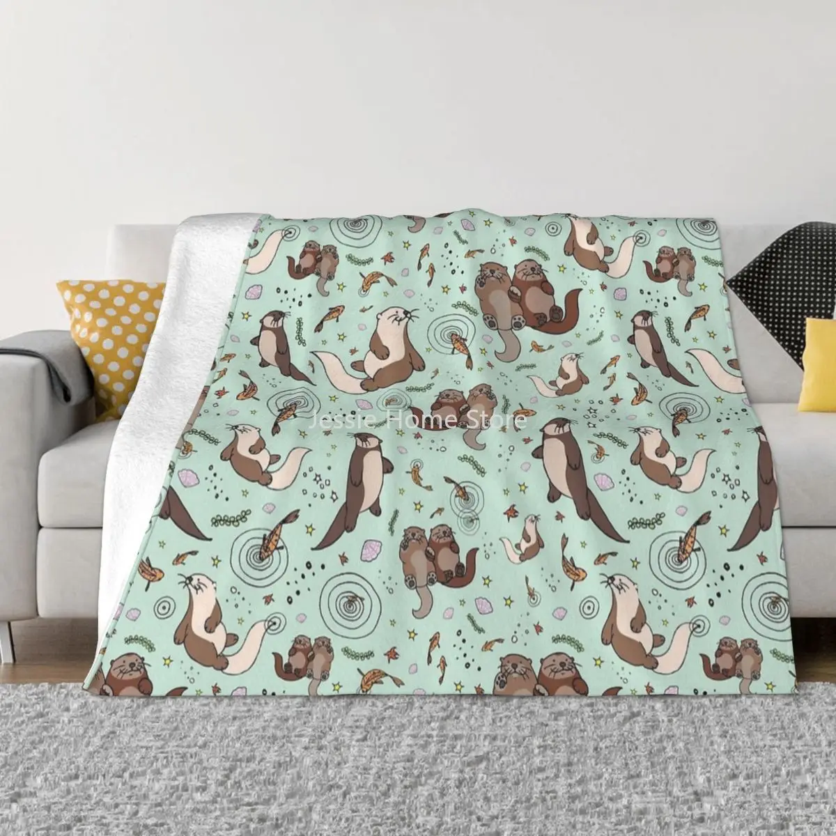 

Kawaii Sea Otters Blanket Coral Fleece Plush Printed Animal Portable Warm Throw Blankets for Bedding Car Bedspread