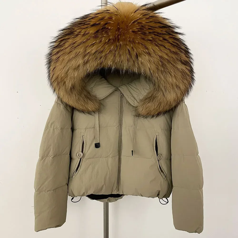 เสื้อแจ็คเก็ตขนสุนัขจิ้งจอกแท้ OFTBUY พร้อมฮู้ด ขนแรคคูนธรรมชาติ เสื้อแจ็คเก็ตขนเป็ดสีขาวแบบสั้นสำหรับฤดูใบไม้ร่วงและฤดูหนาว สำหรับผู้หญิง