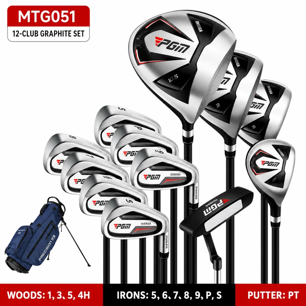 PGM MTG051 Men's Complete Golf Club Set 12/9/4 Clubs Left Right Hand Graphite Steel Shaft with Bag for Beginners