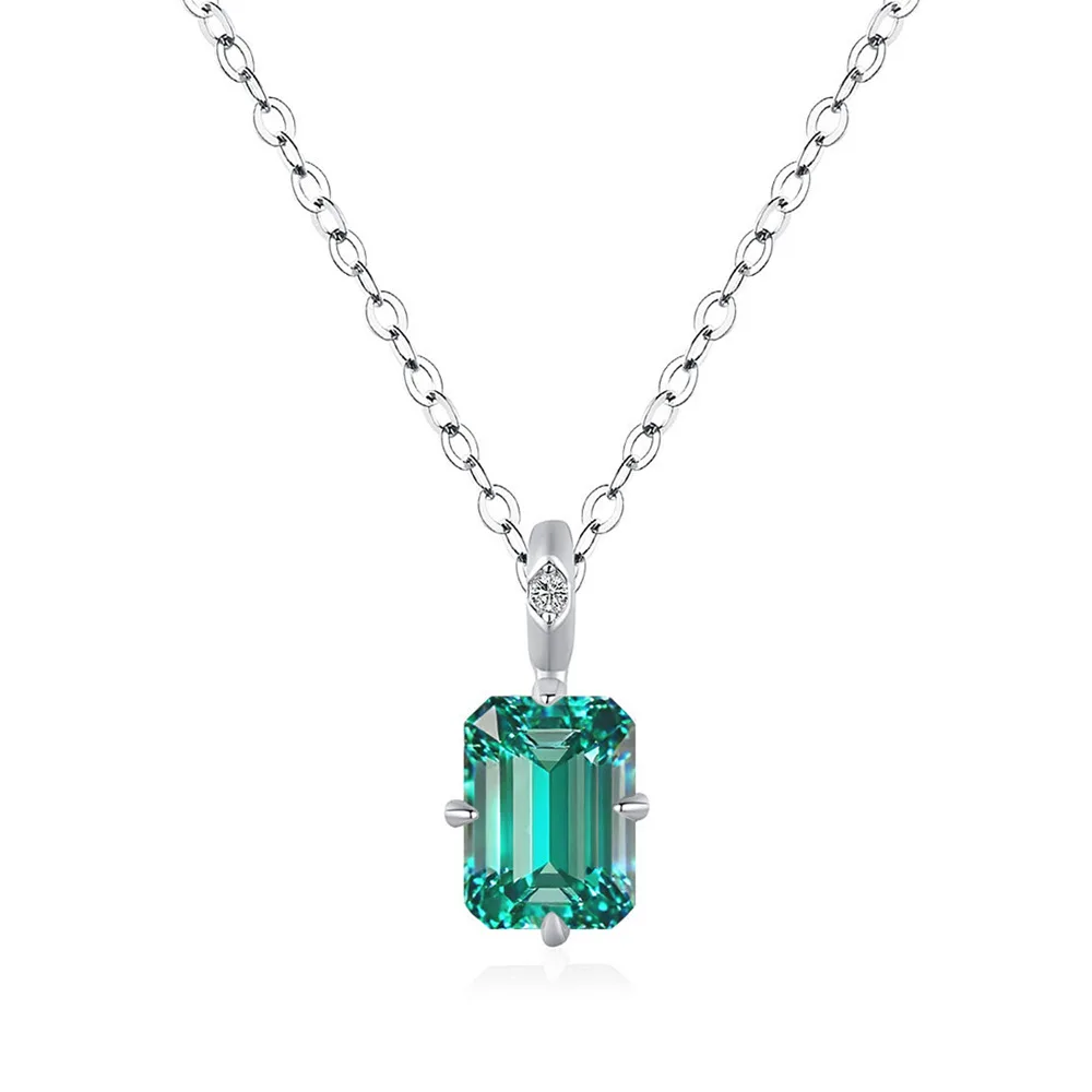 

New Paraiba Rectangle Pendant S925 Silver Necklace Women's Minimalist Series Color Diamond Clavicle Chain